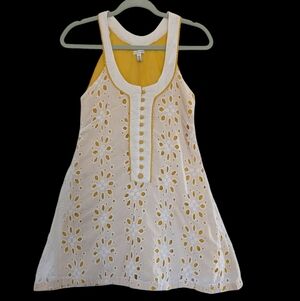 White And Yellow Sleeveless Eyelet Dress White And Yellow Cotton
